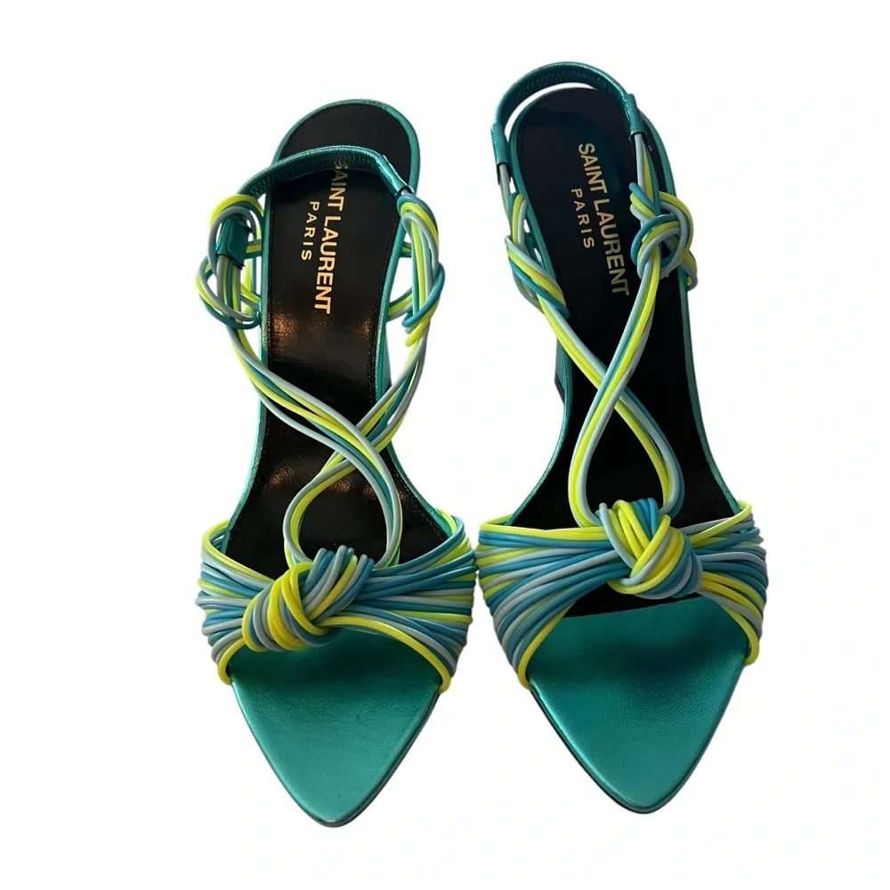 Saint Laurent Pool 105  Multi Strap High Heel Slingback Sandals EU 37.5  US 7.5 - Picture 7 of 11